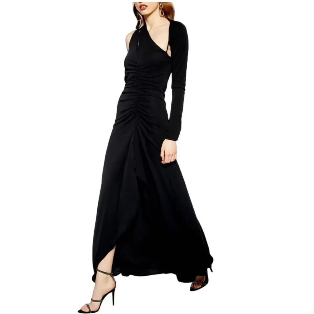 NEW TopShop Women's Size 8 Black Slash One Sleeve Maxi Dress Gown